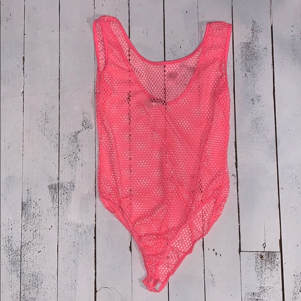 Neon Pink Fishnet Bodysuit